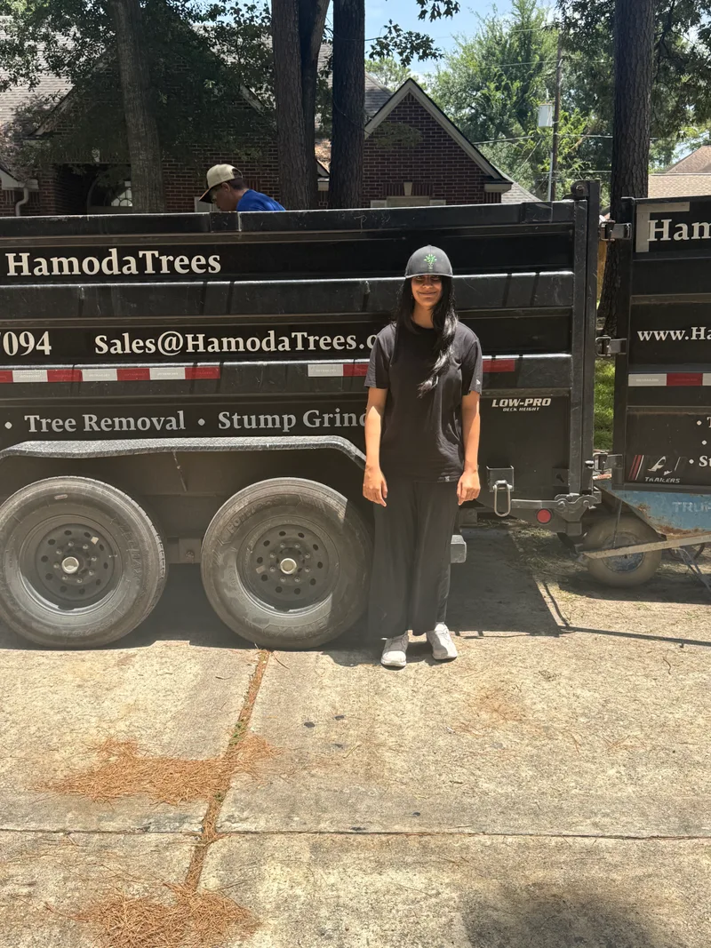 Zoe, HamodaTrees office and client coordinator, at a job site in Houston, TX